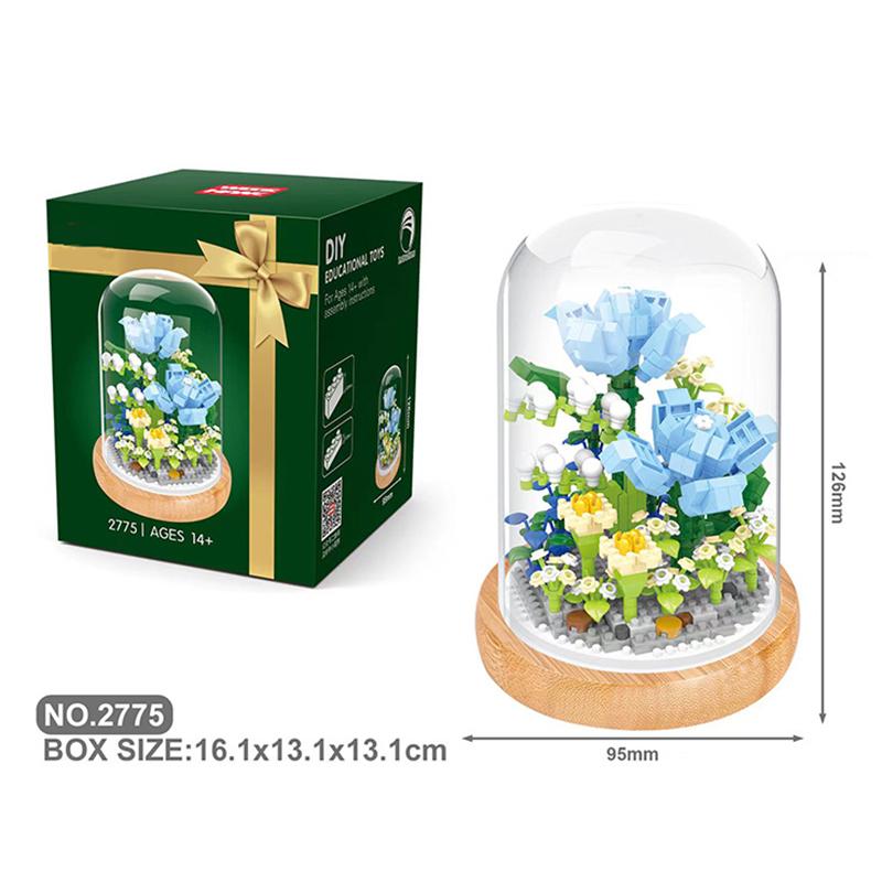 Строительные блоки, цветы, сделай сам, роза и хризантема, букет в горшке, украшение дома, 3D модель, цветочный блок, подарок для девочек, детский подарок