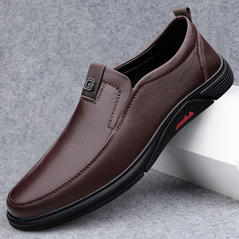 Мужские мокасины из натуральной кожи, мягкие нескользящие резиновые деловые туфли, повседневная мужская кожаная обувь ручной работы, универсальная обувь без застежек