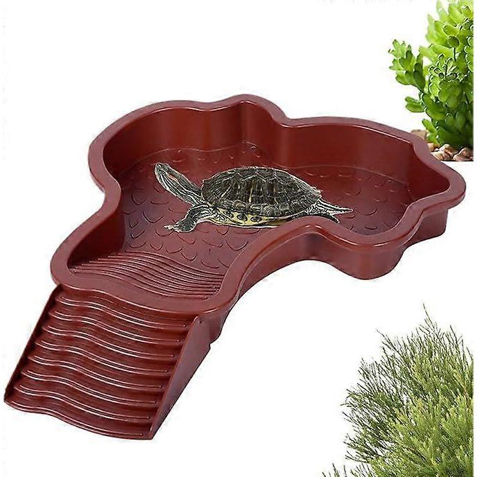 Terrestrial Turtle Feeding Bowl, Water Dish Pool Turtle Basin with Ramp, Reptile Water Bowl with Ladder, Shower Basin for Terrace