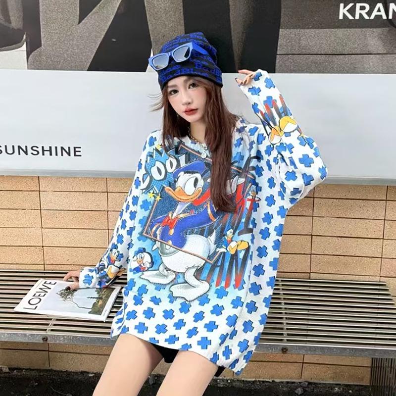2025 Autumn Rhinestone Cartoon Print Knit Sweater - Women's Loose Mink Velvet Top