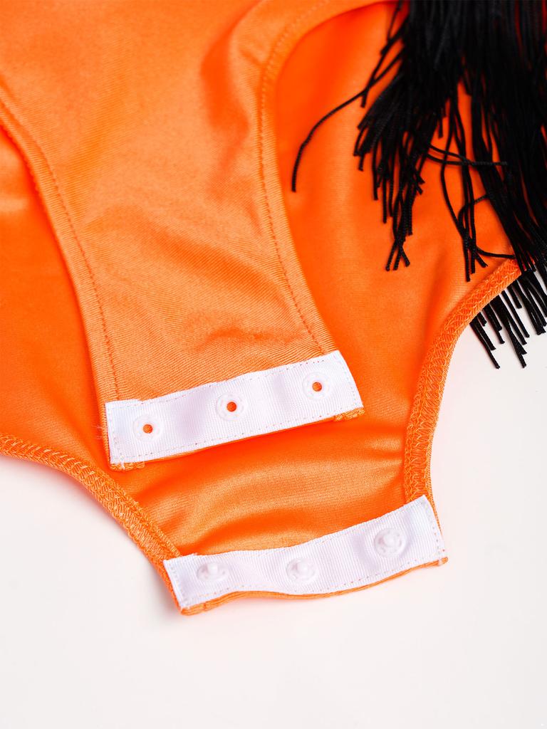 Девочки Гимнастический Купальник Цветной Блок Воротник-стойка Без рукавов Вырез-капелька на спине Сияющие Стразы Кисточки Боди