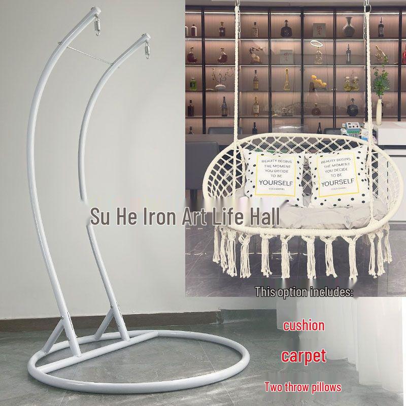 Скандинавское двойное подвесное кресло-качели для дома и улицы с кисточками - Гамак из хлопка и льна для гостевого дома или балкона.