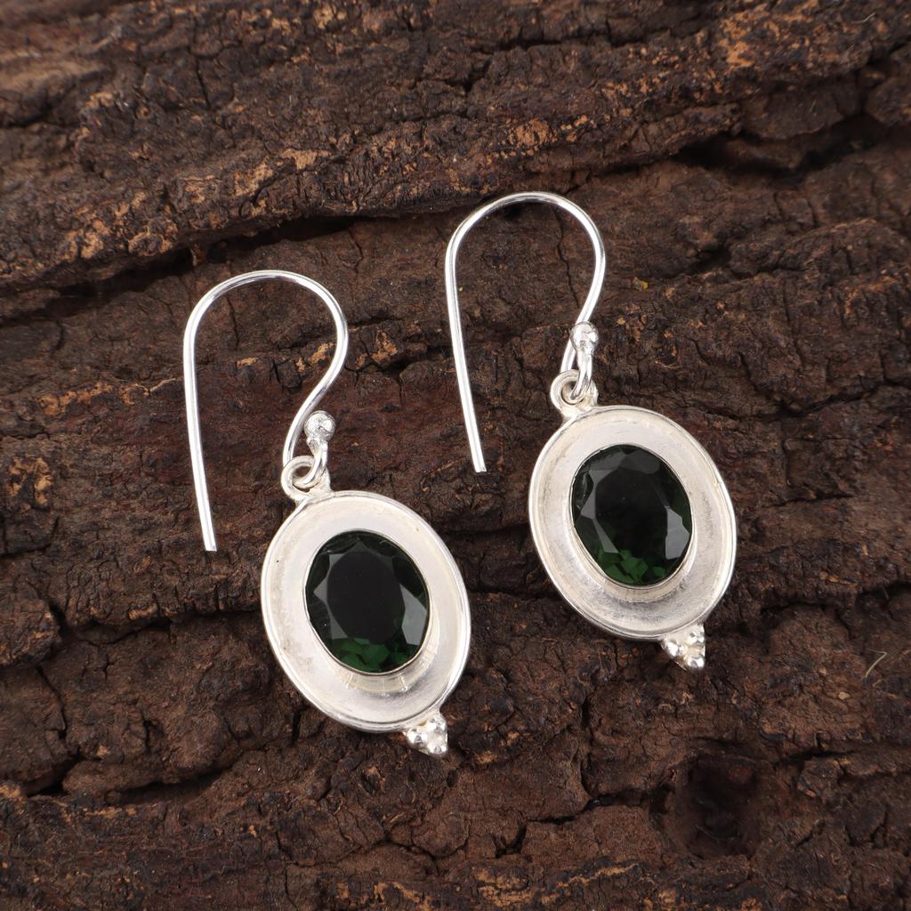 Green Tourmaline Gemstone Jewelry, 925 Solid Sterling Silver Earrings, Handmade Beautiful Silver Earrings, For Wedding Gift