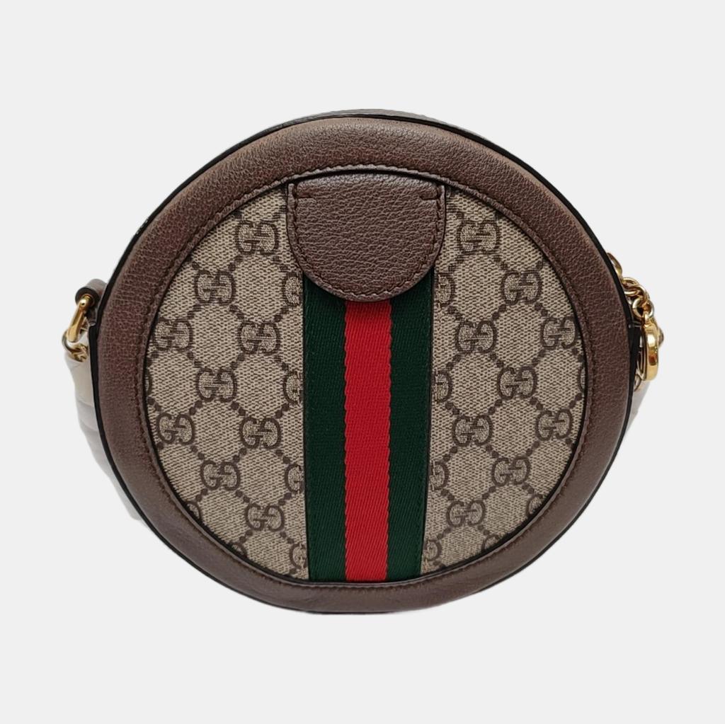 [Б/У] Мини-круглая сумка Gucci Ophidia GG 'Бежевая' - Очень хорошее состояние #4PM3QI