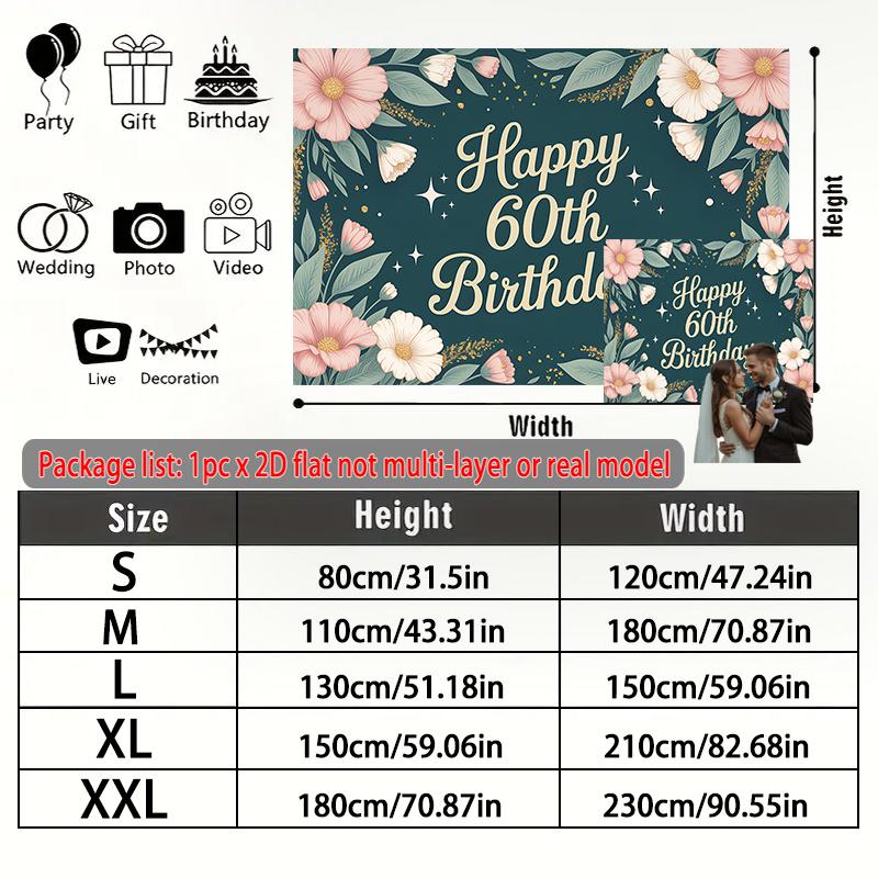 Party Backdrop Happy 60Th Birthday 60Th Birthday Floral Flat Number Cards Years Event Backdrop Decoration Front Door Decor