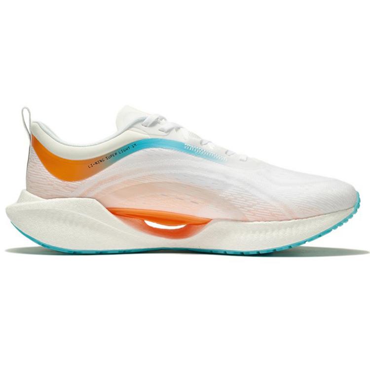 Li Ning Super Light 19 Беговые кроссовки Мужские Низкие Стандартные Белый/Флуоресцентный Сладкий Оранжевый ARBS001-11