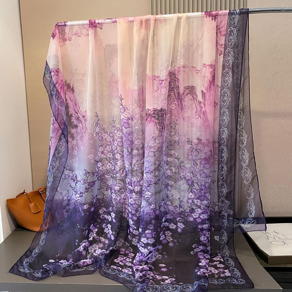 180*135cm Summer Chiffon Silk Scarf Women Outdoor Sunscreen Shawl Soft Bandanna Fashion Luxury Brand Shawl Head Long Hijab Wrap