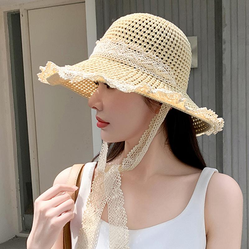 Соломенная шляпа женская кружевная шляпа рыбака с ремешком из кружева защита от солнца полая дышащая шляпа от солнца дорожная шляпа от солнца на море