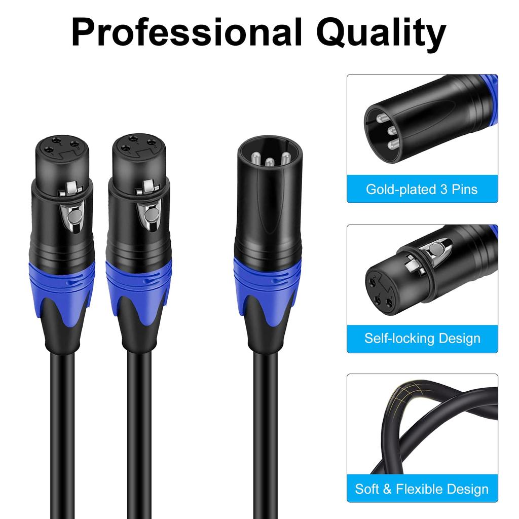 Poyiccot 30cm XLR Splitter Cable, 3-Pin XLR (Male) to 2-Female Y-Type Microphone Cable, DMX Cable Splitter Patch Cord for Microphone Recording,