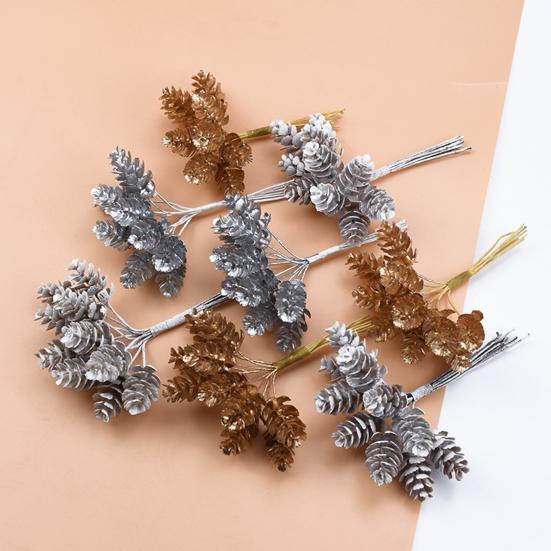 10Pcs/Bouquet Portable Artificial Decorative Pine Plant Exquisite Plastic Christmas Cone Wreath Stimulation Plant for Home