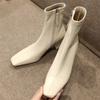 Fashion 2025 Autumn Winter Thick Heel Shoes Fashion Women Ankle Boots Sexy Square Toe Yarn Elastic Socks Boots Zip Boot Size 33-40 Black