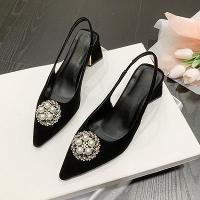 Весенние элегантные черные женские туфли на высоком каблуке 6 см, сексуальные острые каблуки, массивные высокие каблуки, элегантные и модные туфли для банкета и вечеринки 2024