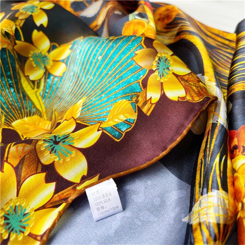 110*110 Cm Square Silk Scarf Women's Fashion Printed Small Neck Scarf Office Women's Hair Belt Folar Handkerchief Women's Handkerchief Shawl Scarf