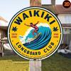 Винтажная металлическая вывеска Waikiki Longboard Club Круглая настенная арт-декор для серфинга Железный пляжный декор для дома