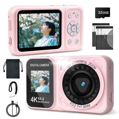 Компактная цифровая камера 4K 30FPS 64MP с двумя экранами IPS, карта 32 ГБ в комплекте, 18-кратный цифровой зум, стабилизация изображения, зарядка Type-C, 2 слота для карт, японский