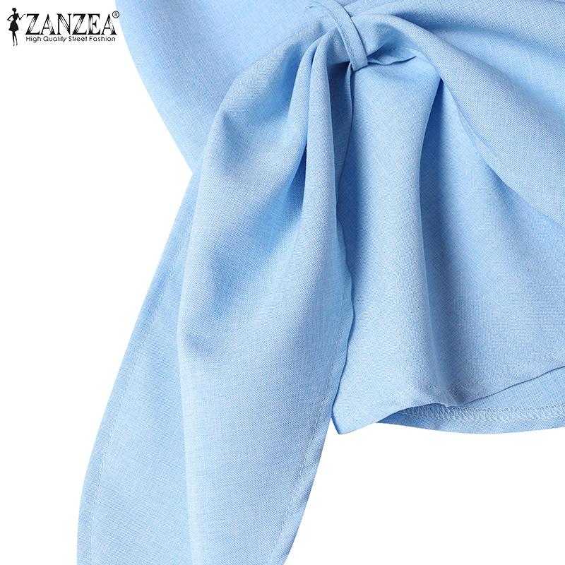 ZANZEA Женская повседневная летняя бандажная блузка с коротким рукавом