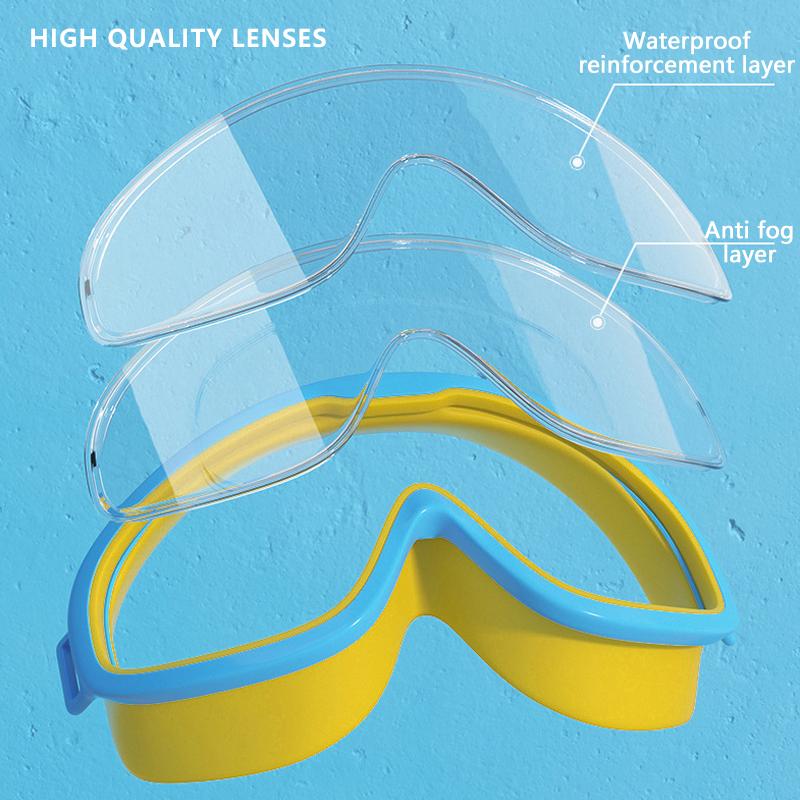 Очки для плавания с большой оправой, беруши, водонепроницаемые, противотуманные, HD, прозрачные, детские очки, защита от ультрафиолета, безопасные очки для плавания