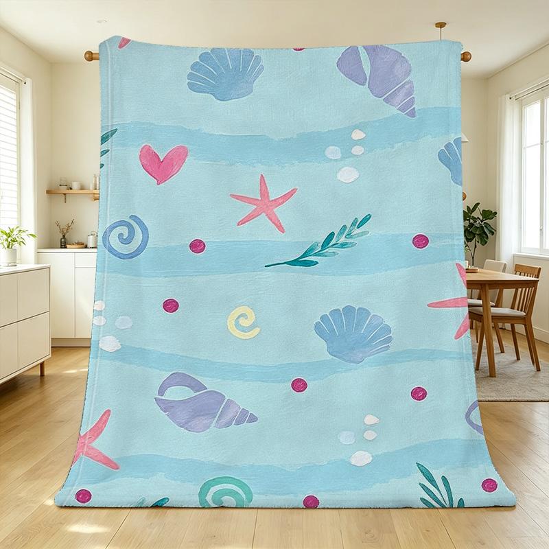 Soft Flannel Throw Blanket – Breathable, Cozy Warm Ocean-Themed, Ideal for Home Office, Christmas & Halloween Use