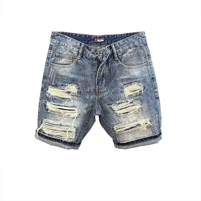 Men's Ripped Short Jeans Summer Fashion Casual SlimRetro Style Denim Shorts