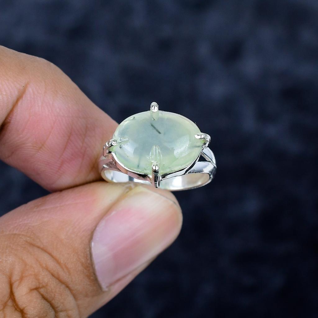 Пренит Драгоценный камень Ручной работы 925 Стерлинговое серебро Ювелирное кольцо Размер 6 ММ-3431