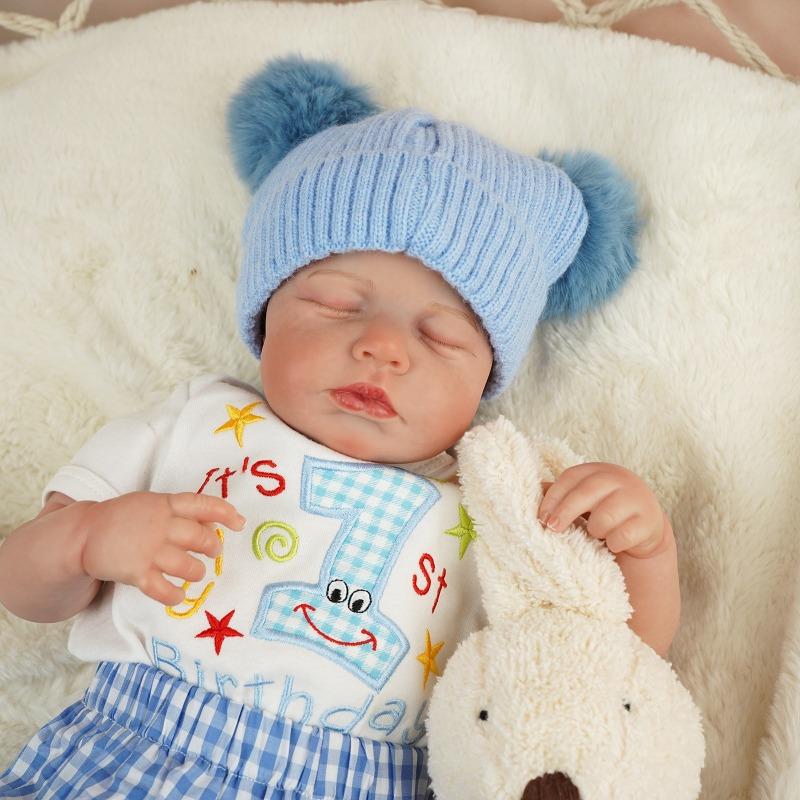 45 Cm Cloth Body Reborn Toddler Dolls LouLou Cute Lifelike Sleeping Newborn Babies Doll for Boy Hand Draw Hair Simulation Dolls Children's Day Present