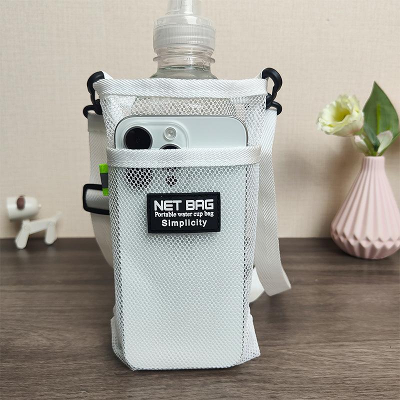 Portable Sport Water Bottle Cover Mesh Cup Sleeve Pouch With Strap Mobile Phone Bag Visible Bag Outdoor Camping Accessories