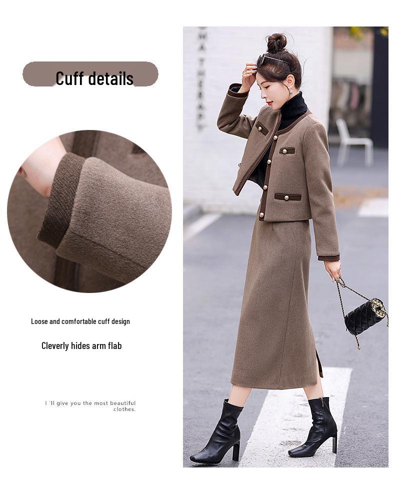 Женский высококлассный модный шерстяной короткий жакет и юбка миди на осень/зиму 2025