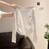 Early Autumn Women's Round Neck Bow Embroidery Long Sleeve Pleated Top