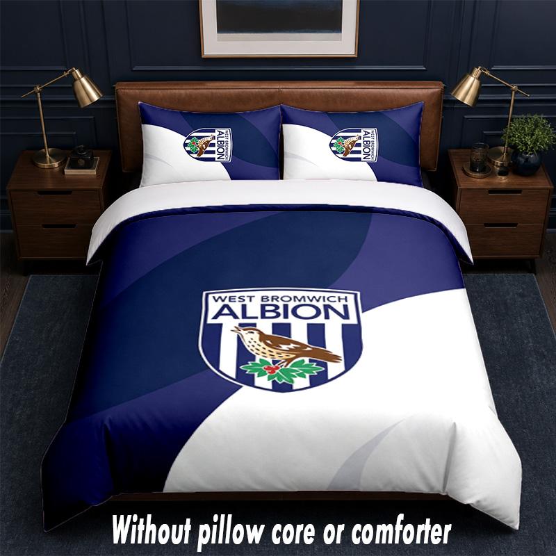 West Bromwich Albion Football Design Bed Bedding Set 1 Duvet Cover + 2 Pillowcases Soft Breathable Household Bed Linens