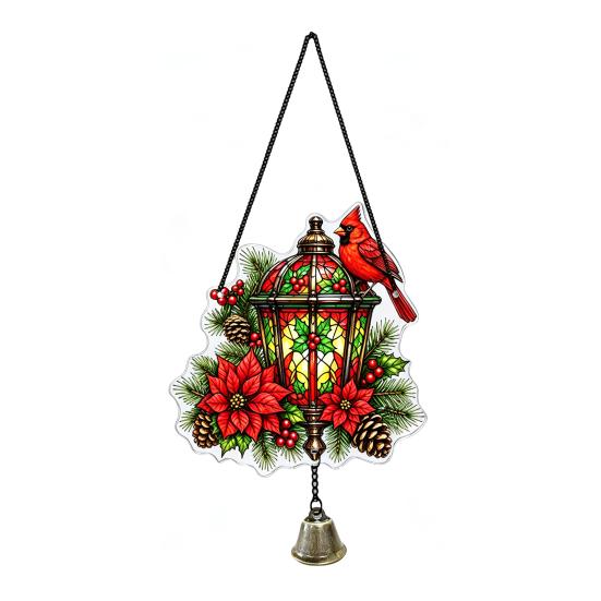Acrylic Lantern Hanging Ornament Vintage Bird Flower Ornament, Stained Glass Seasonal Decor Squirrel Decor, Window Door Decoration with Bell