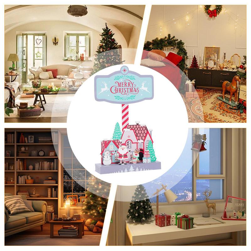 Рождественский деревянный домик табличка на стол Веселые рождественские деревянные таблички на стол Рождественские зимние украшения для дома Декоративная центральная часть стола