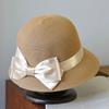 Thousand gold elegant pearl bow French basin hat retro travel sunshade spring and summer fashion fisherman straw hat