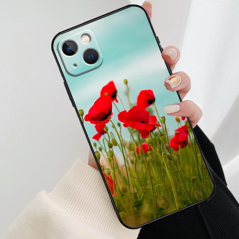Красный Цветок Мака Чехол Для Телефона Для iPhone 17 Pro Max 16 15 14 11 12 13 Pro Max mini 15 16 Plus 16e 17 Air Cover