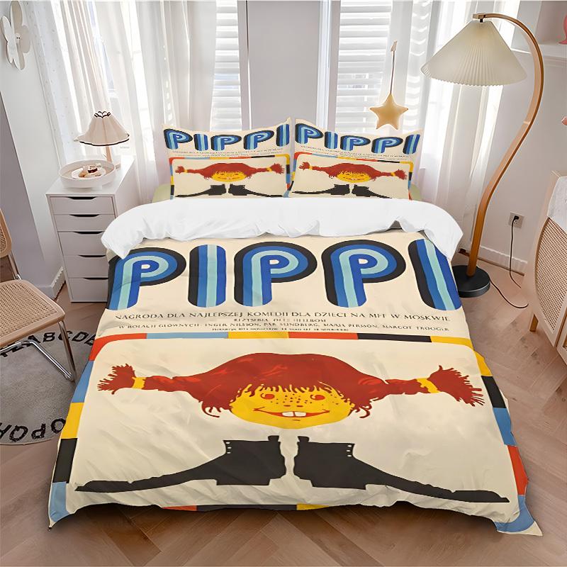 3pcs Pippi Longstocking Duvet Cover Set - Machine Washable, Includes 1 Duvet Cover and 2 Pillowcases, No Core Included yy251022234