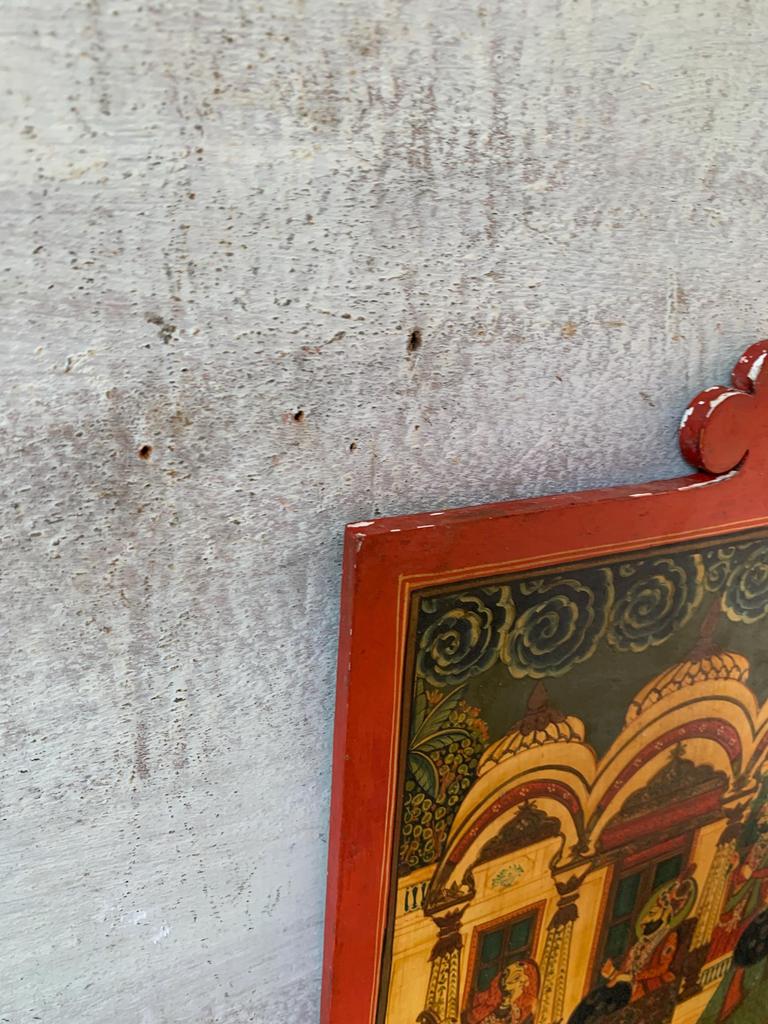 Hand-Painted Royal Portrait: Indian King & Queen Wood Frame Wall Decor