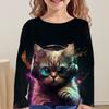 Spring and Autumn Round Neck Cute Cat Pattern 3D Printed Top Fashionable Casual Long Sleeved Children's Girl T-shirts