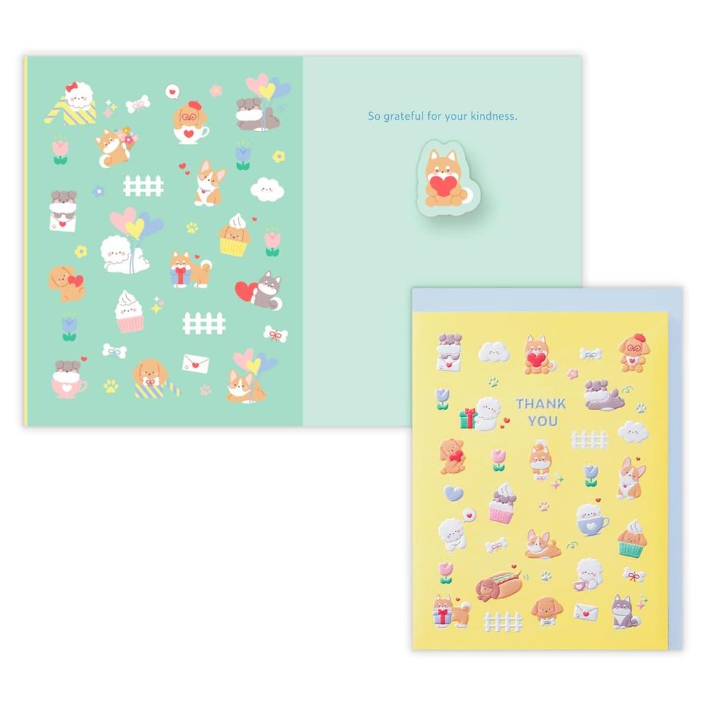 Hallmark Thank You Greeting Card, Cute Chubby Dog with Wobble Spring, Embossed Kawaii Korean Style Card 850029