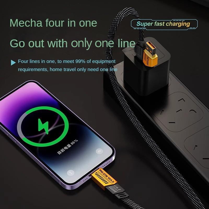 4 In 1 65W Fast Charging Usb Cable Type C Usb Micro For Iphone Samsung Huawei Xiaomi Multi Port Multiple Charging Wire