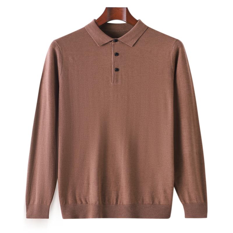 Мужской камвольный свитер с воротником-поло Qinghe, кашемир, 50% тутовый шелк, 50% шерсть, мужской осенне-зимний кашемир, мягкий и теплый