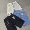 Джинсовая куртка Corteiz Streetwear со вышивкой в виде звезды, потертые джинсовые шорты прямого кроя, брюки, мужские