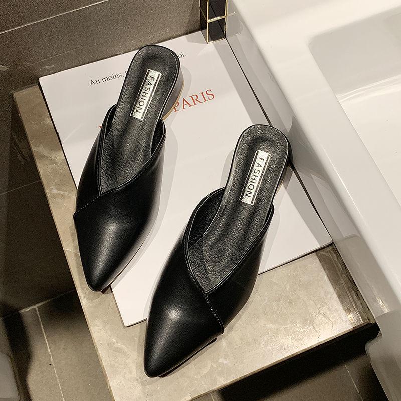 Босоножки Туфли с острым носком для женщин 2025 Черные женские шлепанцы Низкий каблук Летние мюли Рабочие шлепки Шикарные и элегантные в продаже B F 39