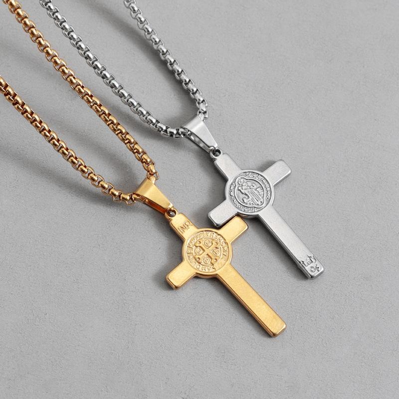 New Exorcist Saint Benedict Amulet Cross Necklace Titanium Steel Pendant