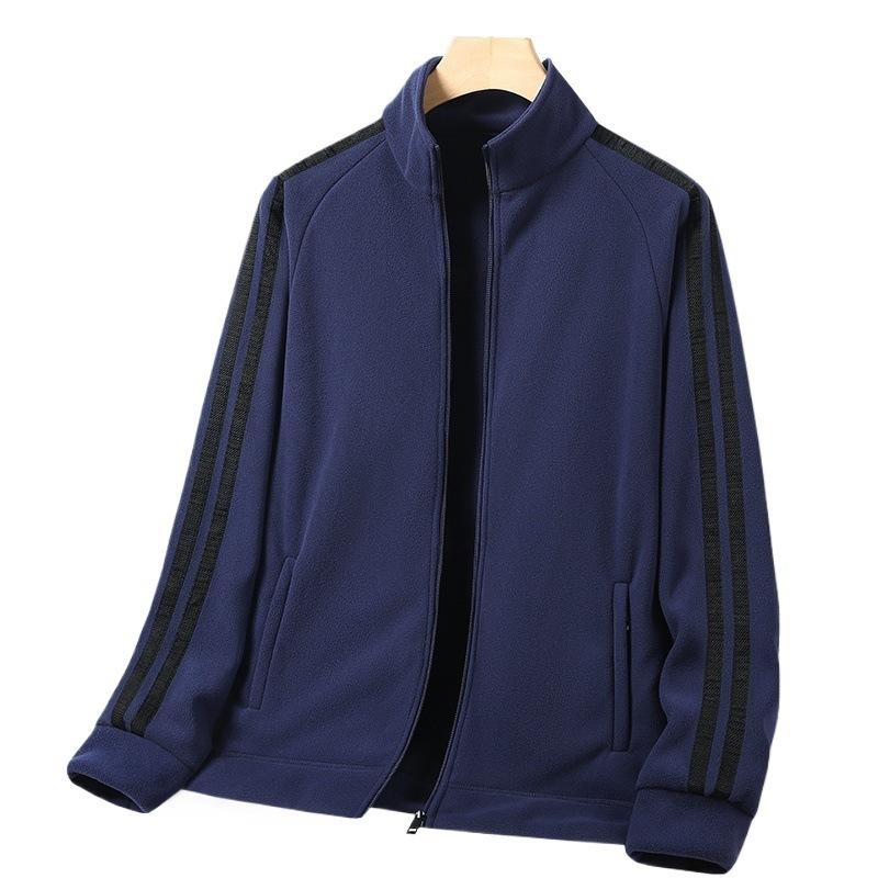 Men's Sports Outdoor Double-sided Velvet Rocking Jacket with Two Stripes and A Velvet Stand Collar