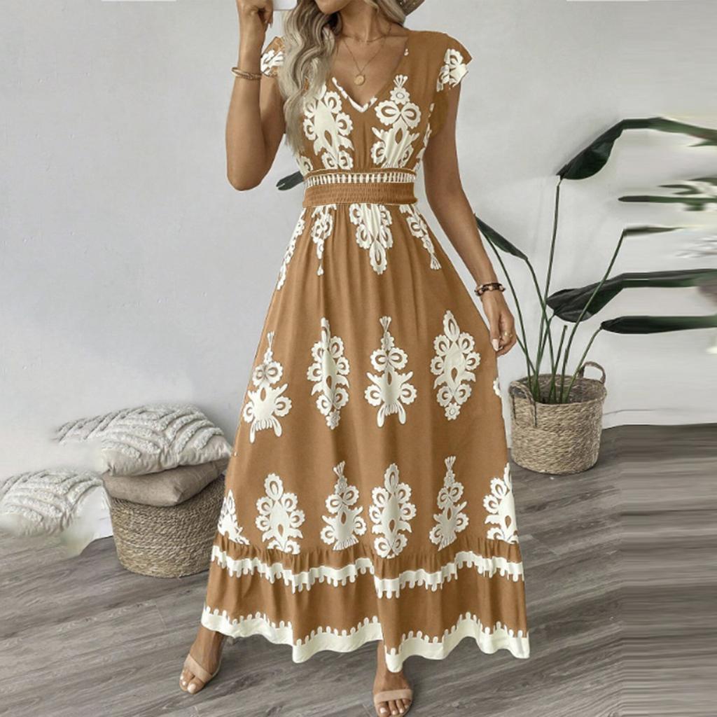 Fashion Ladies Summer Beach Dress Holiday Print Swing Dress