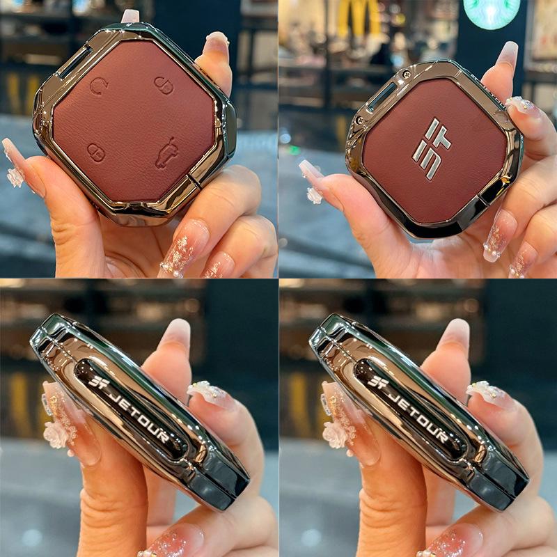 Кожаный чехол для ключа с металлическим зажимом для моделей Jetour Freedom 2024-2025