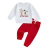 Baby Valentine Outfit Duck Embroidery Long Sleeve Sweatshirt and Elastic Pants Set for Newborn Infant Clothes