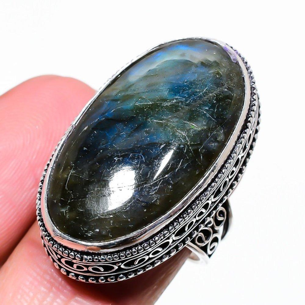 Кольцо ручной работы из стерлингового серебра 925 пробы с лабрадоритом, размер 10 y4K73