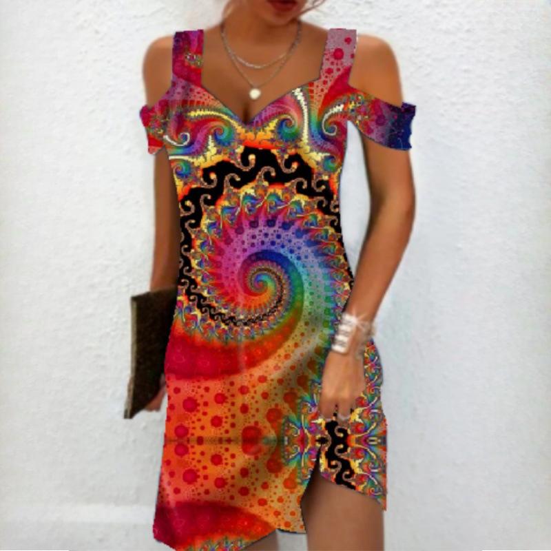 QICED Женские летние элегантные платья с принтом в стиле темперамент