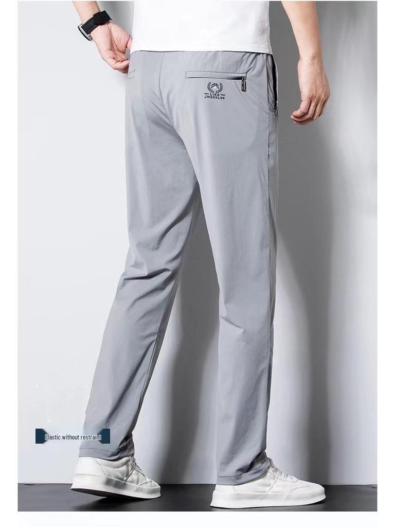 Men's Summer Ice Silk Quick-Dry Pants, Casual All-Match, Elastic Waist, Large Size, Suitable for Middle-Aged and Young Men.