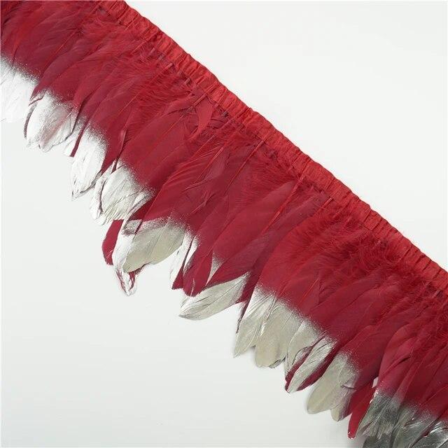 2 метра золотые, серебряные гусиные перья, отделка на ленте, бахрома, лента, гусиное перо для поделок, золотые аксессуары для рукоделия, украшение